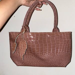 Alligator print pink shoulder bag
